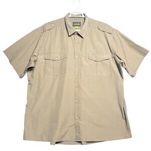Cabelas Shirt Mens 3XLT Tan Polyester Cotton Outdoor Button Pockets Short Sleeve